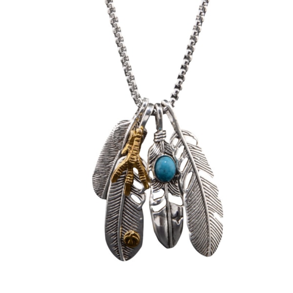 Feather Necklace Native American Gifts For Men Hawks Tribal Pendant Long Chain Stainless Steel Mens