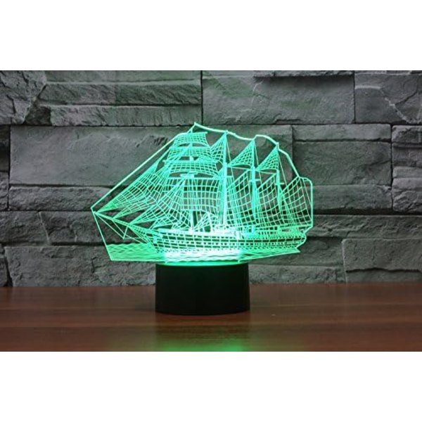 3D Sejlbåd Fjernbetjening 16 Farve Natlys Illusion Akryl LED Bord Natlampe Børneværelse Skrivebords Dekoration Fødselsdagsgaver Legetøj til Børn