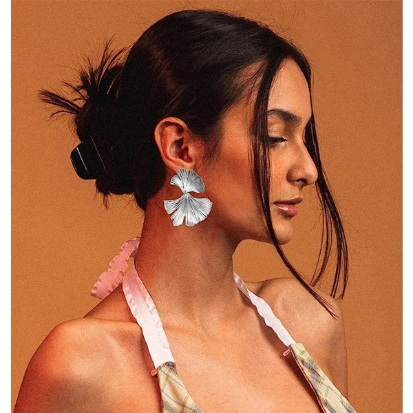 Gingko blad blomörhängen, geometriska statement girl örhängen, 14K guldpläterade stora modedesign bohemiska hänge örhängen smycken presenter