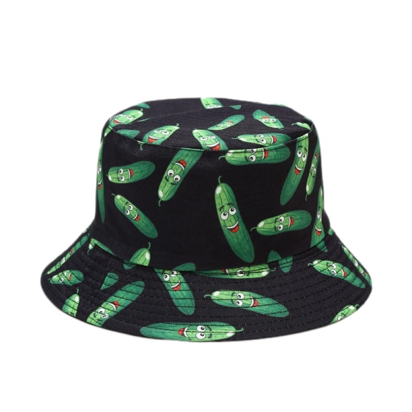 Wekity Cute Bucket Hat Beach Fisherman Hats för kvinnor, vändbara dubbelsidiga unisex (gurka-svart)