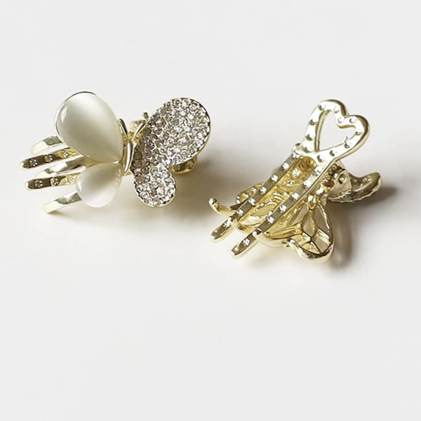Elegant og Stilfuld Ekstravagant Butterfly Lille Hårklemme Clips Barrettes, Lavet af Opal, Rhinesten og Legering, Specielt Designet til Kvinder (2 stk)