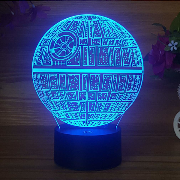 7 Fargeskiftende nattlampe 3D Atmosfære Bulbing Lys 3D Visuell Illusions LED Lampe for Barn Leke Julergave Bursdagsgaver (Star Wars)