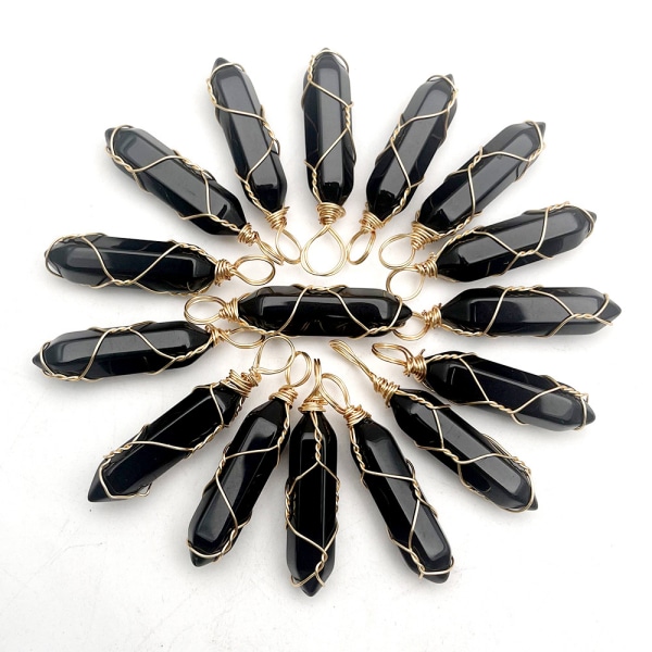 Luckeeper Healing Crystal Wands | Svart Obsidian | 6 Facetterad Reiki Chakra Meditationsterapi 4 PCS