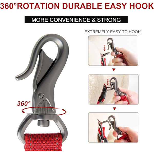 5 FT Heavy Duty Hundekobbel med 2 komfortable polstrede håndtak, trafikkhåndtak og avansert enkel snapkrok, reflekterende gåledning for store, mellomstore og S Red5FT 5 Feet (Pack of 1)