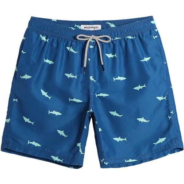 Badbyxor för män 7 tum Snabbtorkande tryckta shorts med meshfoder Badkläder Baddräkter 5 Blue Shark S