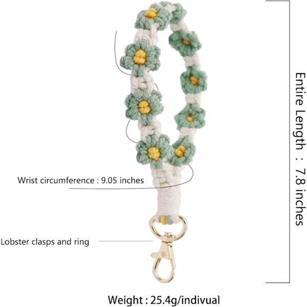 Håndlaget håndleddsrem nøkkelring for kvinner med nøkkelring Makrame snorer for nøkler Robust nøkkelring for bilnøkler Green