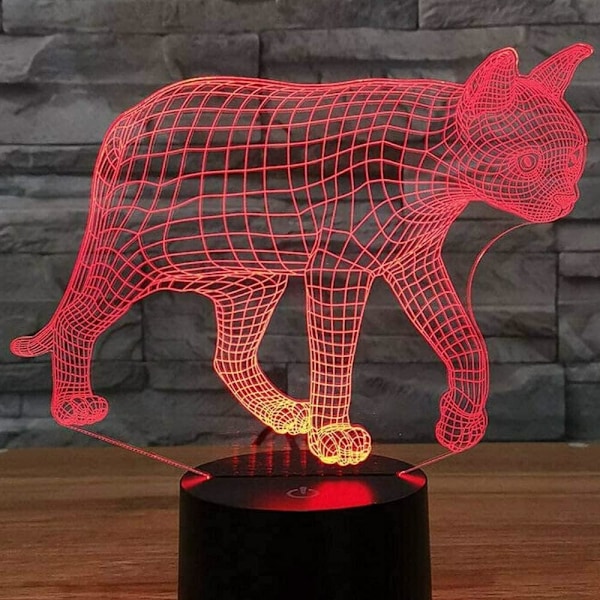 3D Katt Fjernkontroll 16 Farger Nattelysbilder Illusions Akryl LED Bord Nattbord Lampe Barn Soverom Skrivebord Dekor Bursdagsgaver Leke for Barn