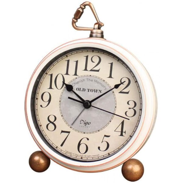 Silent Table Clock ,5.2 in Retro Vintage Non-Ticking Desk Table Clock Small Decorative Alarm Clock Battery Operated with Large Numerals and HD Glass