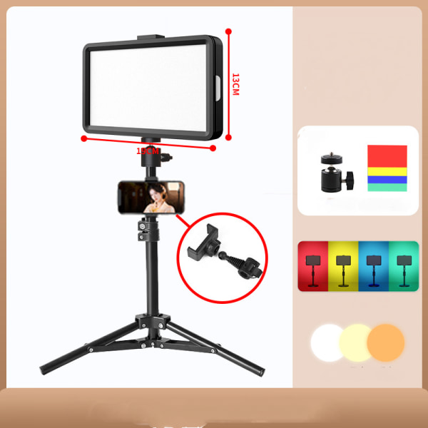 Kannettava valokuvausvalaistussarja Himmennettävä LED-videovalo kiinnikkeellä ja värisuodattimilla pöytälevyyn/matalakulmaiseen valokuvavideostudioon