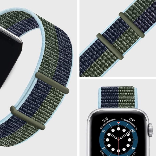 Nylon Watch Band Kompatibel med Apple Watch 7 Bands 42mm 44mm 45mm Ersättning för iWatch Series SE/6/5/4/3/2/1, Justerbar Elastisk Andningsbar Rem