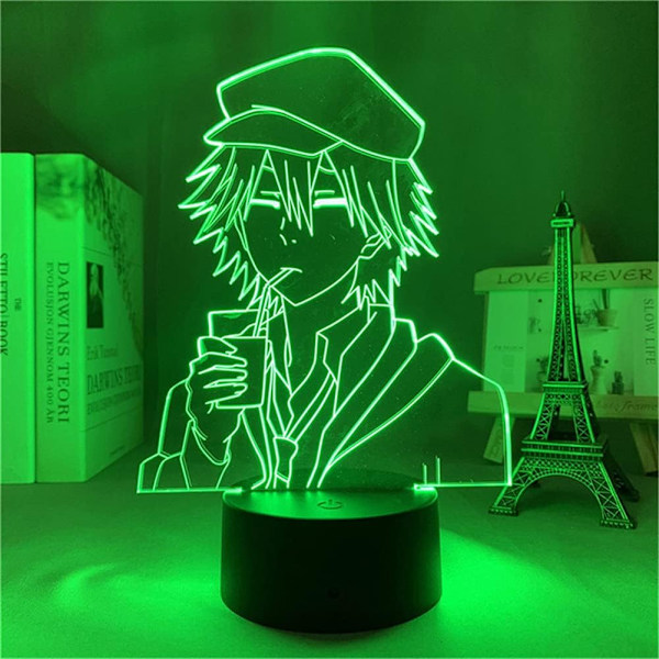 3DYYCX RGB USB 7/16 Farge Fjernkontroll Berøring Bryter 3D Lampe Tegneserie Anime Bungo Stray Dogs Edogawa Rampo Figur Soverom Innredning Nattelys Rom Skrivebord Led Lampe