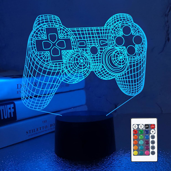 3D Spillkontroll Lampe Spillkonsoll Nattelys 3D Illusjon Lampe for Barn, 16 Farger Skiftende med Fjernkontroll, Spillrom Gamer Gave, Barnerom Innredning