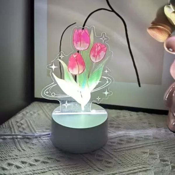 3D Tulipan Nattelys, 3 Fargeendring Dekorativt Nattelys, Tulipan Akryl Søvn Nattelys for Romdekorasjon. Beste Gaver til Mors Dag