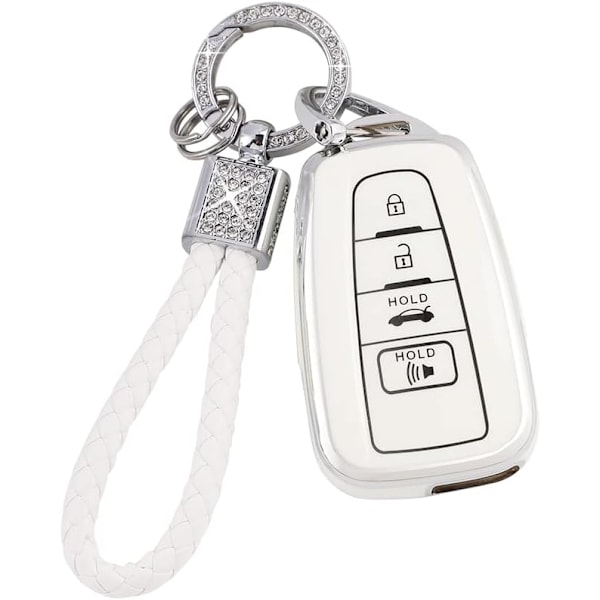 Nøglebeskyttelsescover til Toyota Camry RAV4 Corolla C-HR Avalon Highlander Prius Smart Keys Case Shell Protector Bling Keychain Tilbehør 4 Knapper TPU