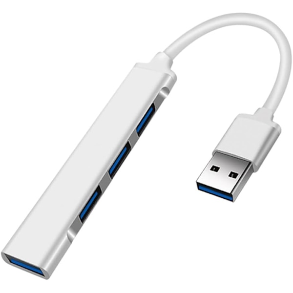 Silver-JacobsParts UH3-P USB 3.0 4-port hub splitter, slank og elegant aluminium til pc, Mac, bærbar computer og stationær computer