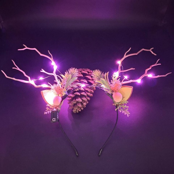 Juhla joulusarvet pääpanta kukkakruunu poron LED-valot tytöille lapsille kukkaiset hiusrenkaat päähine sarvet