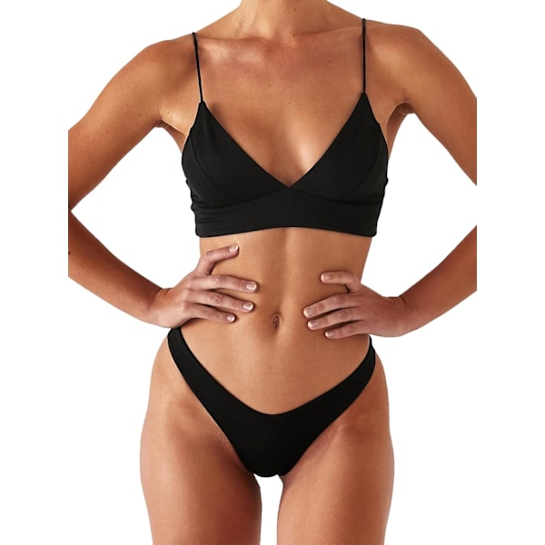 WJSMWomens Bikini Sort Push Up Brasiliansk Todelt Badedragt Black L