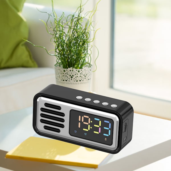 Innovativ retro Bluetooth-högtalare, bärbar, trådlös bordslarm med LED-färgskärm Black Silver