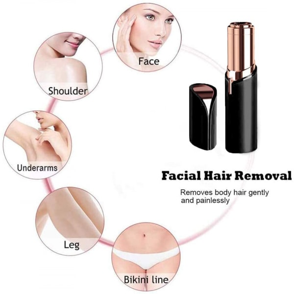 Ansigtshår Fjernelse til Kvinder Smertefri Hårfjerner, Vandtæt Shaver Razor Hårfjerner med LED Lys til Ansigt Bikini Peach Fuzz Overlæbe  (Sort)