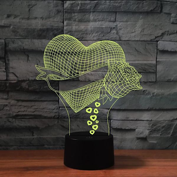 3D Kærlighedsrose Valentinsdag Fjernbetjening 16 Farve Natlys Illusion Akryl LED Fødselsdagsgaver