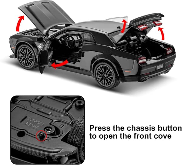 Hellcat Legetøjsmodelbil til Børn 1:32 Skala Dodge Challenger Trykstøbt Metal Legetøjsbiler til Træk Tilbage Modelbil Hellcat med Lyd og Lys Hellcat Bil