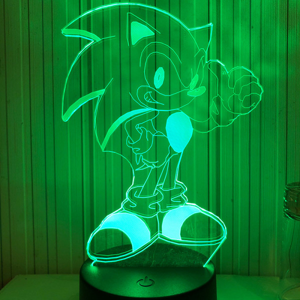 Qinwei Anime Electric Sonic Running Night Light 3D Illusion-lampa med 16-färgsfjärrkontroll för nattljusdekorationer i sovrummet för pojkar - Mönster J（