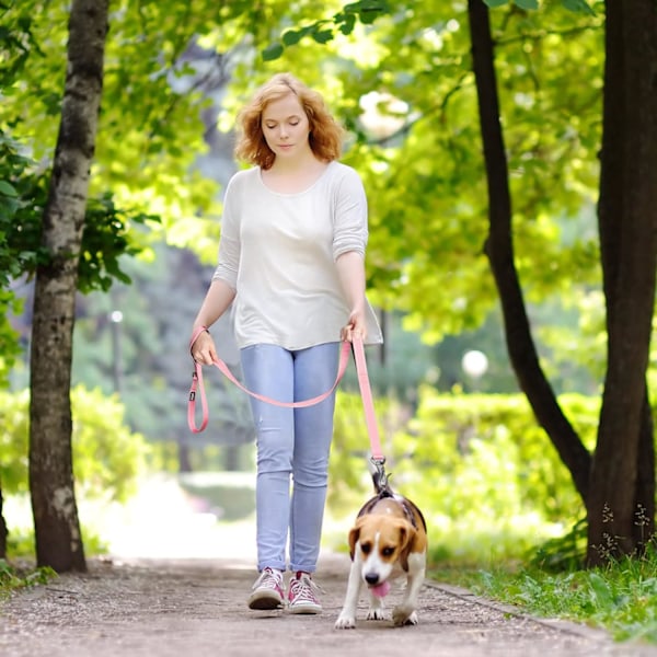 5 FT Heavy Duty Hundekobbel med 2 komfortable polstrede håndtak, trafikkhåndtak og avansert enkel snapkrok, reflekterende gåledning for store, mellomstore og S Pink5FT 5 Feet (Pack of 1)