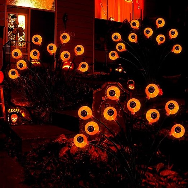 Halloweenin koristeellinen ulkoterrorisilmävalo, 2 pakkausta 12 led-aurinkokäyttöistä Halloween-kanavavaloa, jotka huojuvat tuulessa, puutarhapihan kuisti Ch