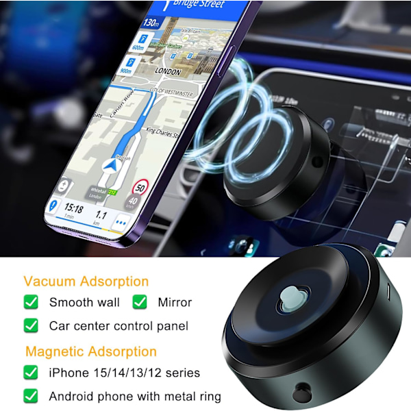 Magnetisk sugtelefonhållare, handsfree duschtelefonhållare, magnetisk sugtelefonhållare för bil/gym/spegel/slät yta Black