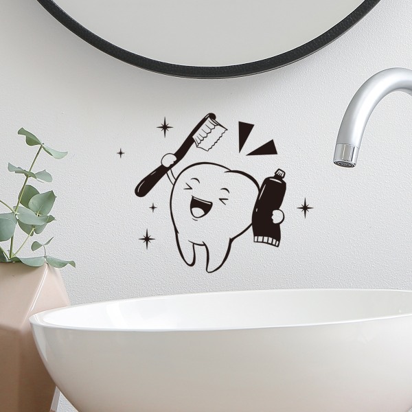 Väggklistermärke med tandborste, söt set Väggklistermärke Gör-det-själv-konst väggdekor för badrumsdekorationer