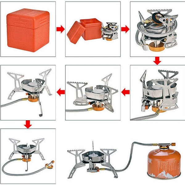 3500W vindtett camping komfyr camping gasskomfyr med drivstoffbeholderadapter, piezo-tenning, bæreveske, bærbar sammenleggbar komfyrbrenner for utendørs