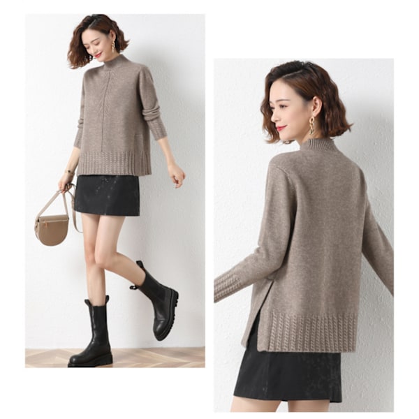 Kvinnors Lös Långärmad Mellan Hals Chunky Stickad Pullover Tröja Tjocka Toppar