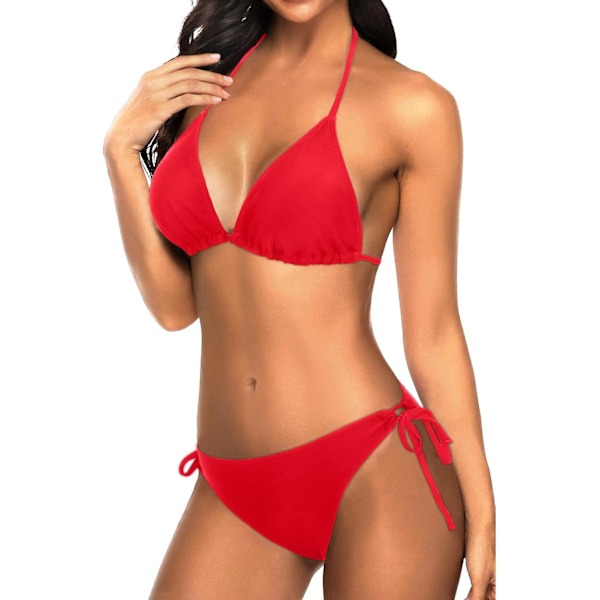 WJSM Dam Triangle Bikini Set Halter Tvådelad Sexig Baddräkt String Tie Side Baddräkt Red M