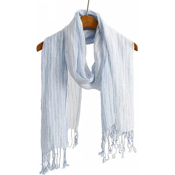 Bomull eller linnescarf lätt sjal unisex, perfekt present till alla, ljusblå rand