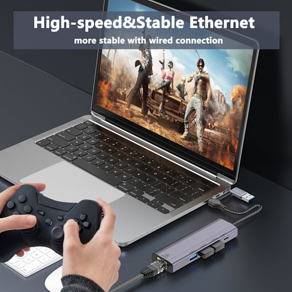 USB C HUB, 5 i 1 USB-C/USB 3.0 Dual Adapter Dockningsstation, med USB-port, USB-C-port/PD, Gigabit Ethernet, Multi-Port USB C Adapter Typ C Bärbara datorer