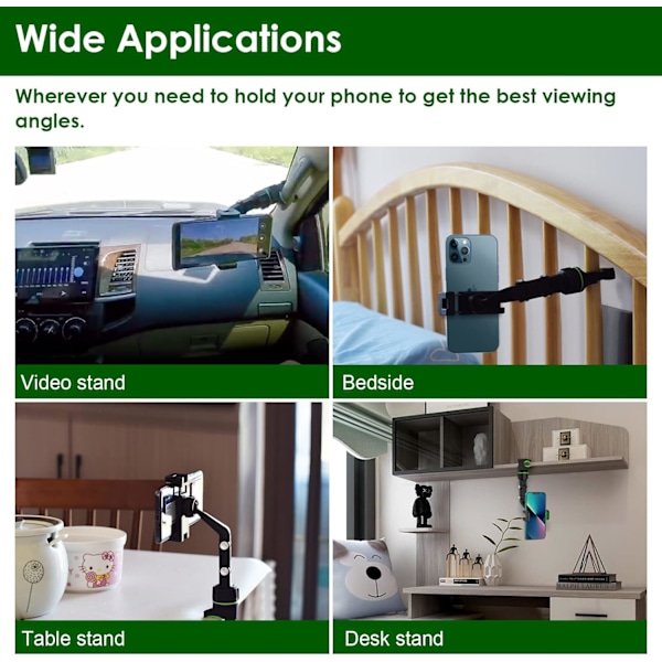 Multifunktionell backspegel telefonhållare, roterbar och infällbar, 360 roterande, lämplig för iPhone och smartphones Green