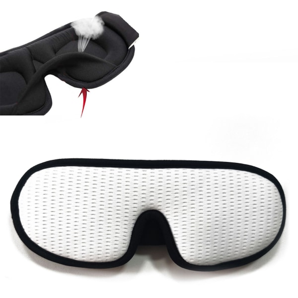 3D sovemaske for stressavlastning og avslapping, lystett med justerbar stropp, myk sovemaske White