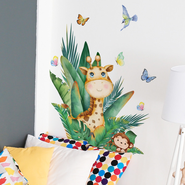 Sarjakuva vihreä kasvi Eläin seinätarrat, irrotettava vinyylitaustakuva tarra, DIY taide seinämaalaukset lapsille makuuhuone lastentarha kodin sisustus