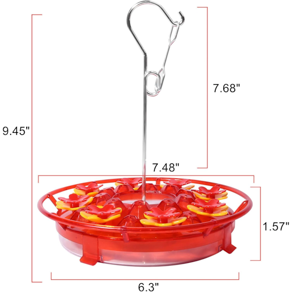 Kolibrimater - Kolibrimatere for utendørs hengende maur- og bi-sikre, sirkulær abbor med 8 blomstermatings porter og 18 pastillmatinger