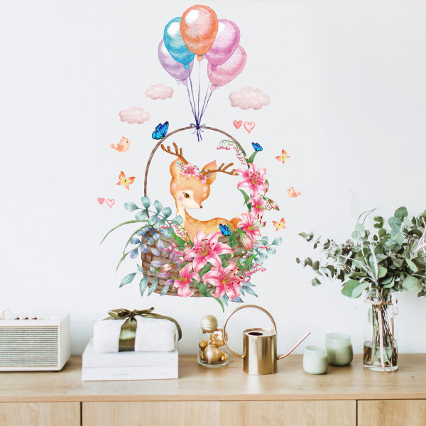Tecknad ballong fjäril rådjur barnrum dagis Heminredning väggdekor