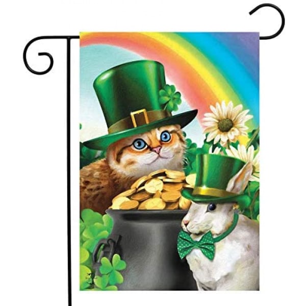 SAYTAY St. Pat's Cats St. Patrick's Day Garden Flag Kruka av guld Bunny 12,5" x 18"