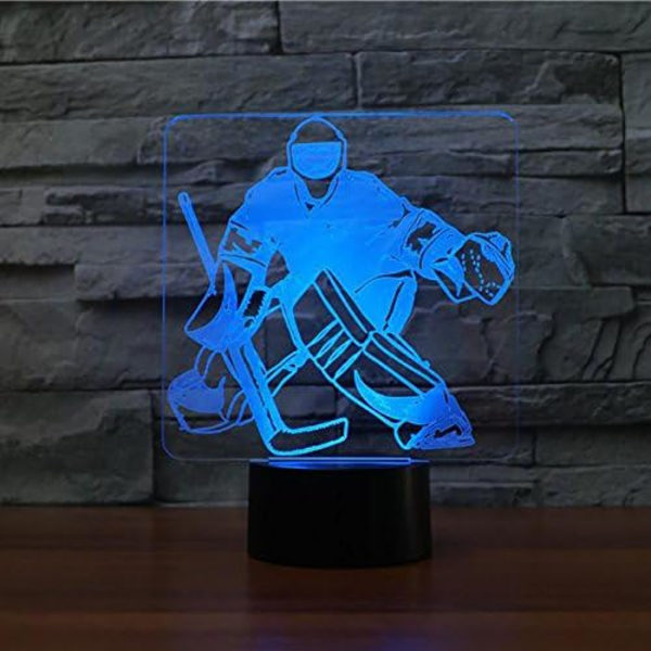 3D Ishockey Målvakt Nattlys Berøringsbord Skrivebord Optisk Illusjon Lamper 7 Farge Skiftende Lys Hjemmedekorasjon Jul Bursdagsgave