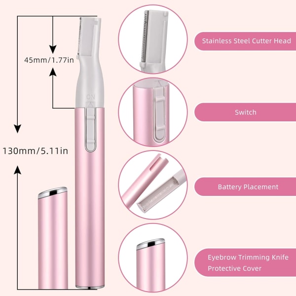 2 delar elektrisk ögonbrynstrimmer för kvinnor Precisionsrakhyvlar Minirakapparat Batteridriven liten ansiktshårborttagare med kam (rosa, svart)