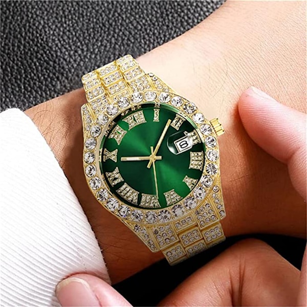 Herre Diamant Ur Mode Krystal Rhinestone Quartz Analog Ur Is Ur Armbåndsur