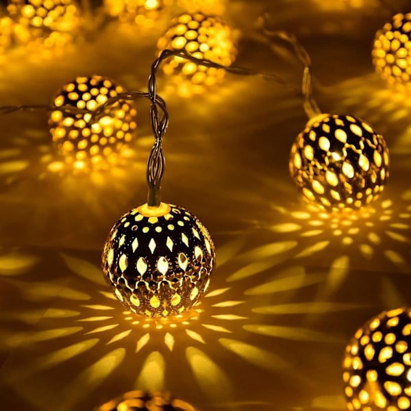 Solcelledrevne Marokkanske Lyskæder Udendørs Vandtætte 39,5Ft 100 LED, 8 Lystilstande Globe Fe-Lyskæder, Solcelledrevne Lyskæder til Havegård Gaz Moroccan