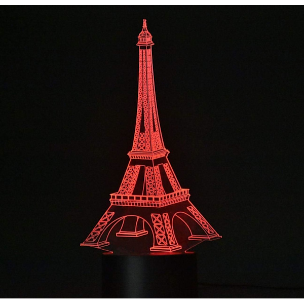 3D Nattlampa, 3D lampa 3D Illusion Nattljus 3D Flygplan Optisk Illusion Skrivbordslampa 7 Färger USB Touch Switch Skrivbordsnattlampa (Eiffeltornet)