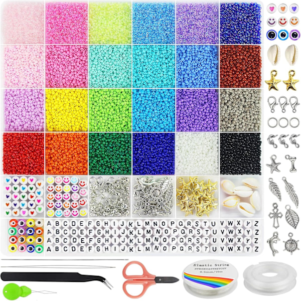 28000pcs 2mm Glass Seed Beads for Jewelry Making Kit, Small Beads Friendship Bracelets Making Kits, Tiny Waist Beads Kit with Letter Beads, DIY Art