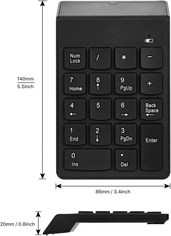 Trådløst numerisk tastatur 18 taster bærbart nummertastatur med 2.4G Mini USB-modtager til bærbar computer, stationær computer, Surface Pro