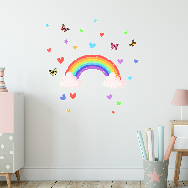 Glow in the Dark Rainbow Väggdekaler, Luminous Rainbow Fjärilar Väggkonst Dekaler, för Little Girl Nursery Tillbehör