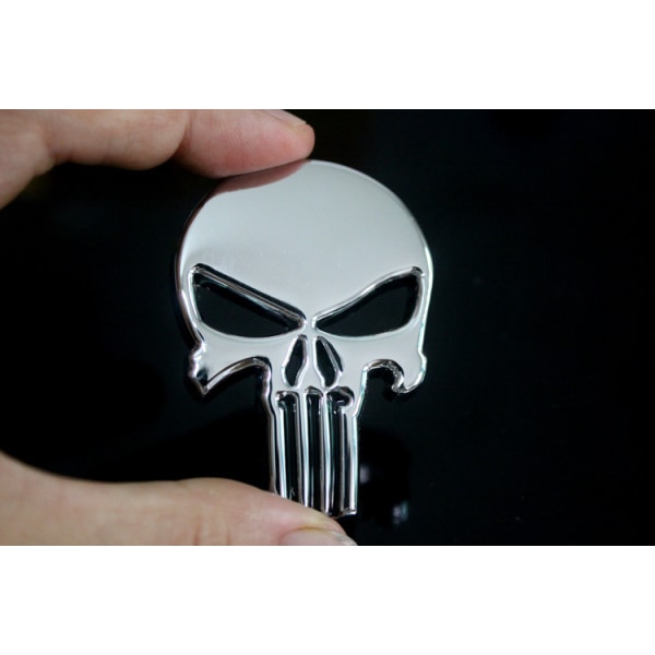 3D-pääkallo Punisher -ajoneuvon tarra, metallinen tarra, moottoripyörä, 2 kpl, vedenpitävä koriste autoihin, kuorma-autoihin, moottoripyöriin, ajoneuvoihin - hopea